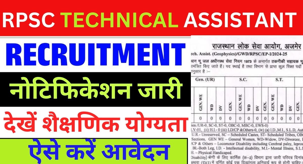 RPSC TECHNICAL ASSISTANT VACANCY 2024