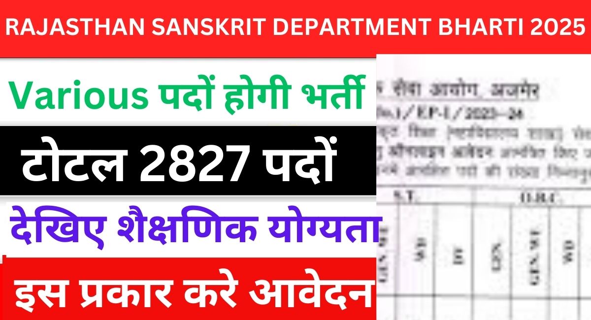 RAJASTHAN SANSKRIT DEPARTMENT BHARTI 2025